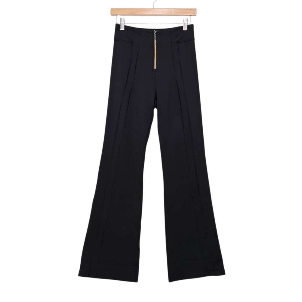 Lululemon Black High Rise Flare Pants Gold Front Zipper Seam Detail Size 4